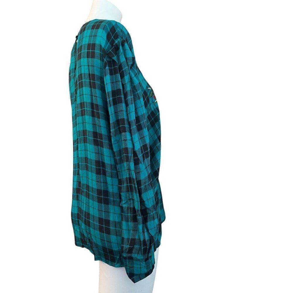 Umgee Womens Large Green Plaid Embroidered Floral Boho Long Sleeve NWT - Picture 3 of 5